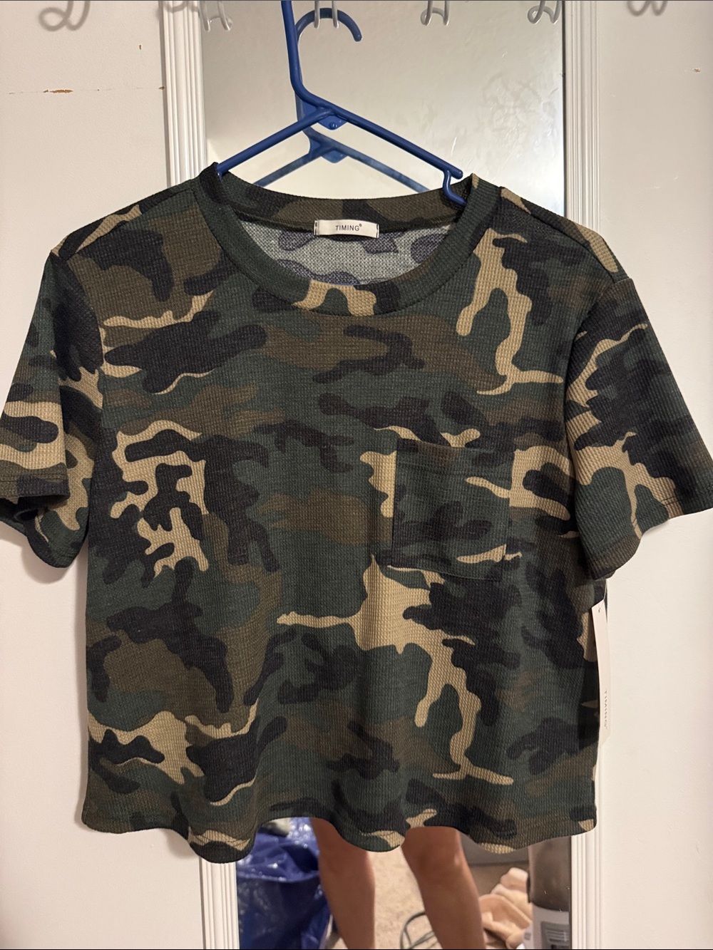 Timing Green and Tan Camo Pocket Crop Tee